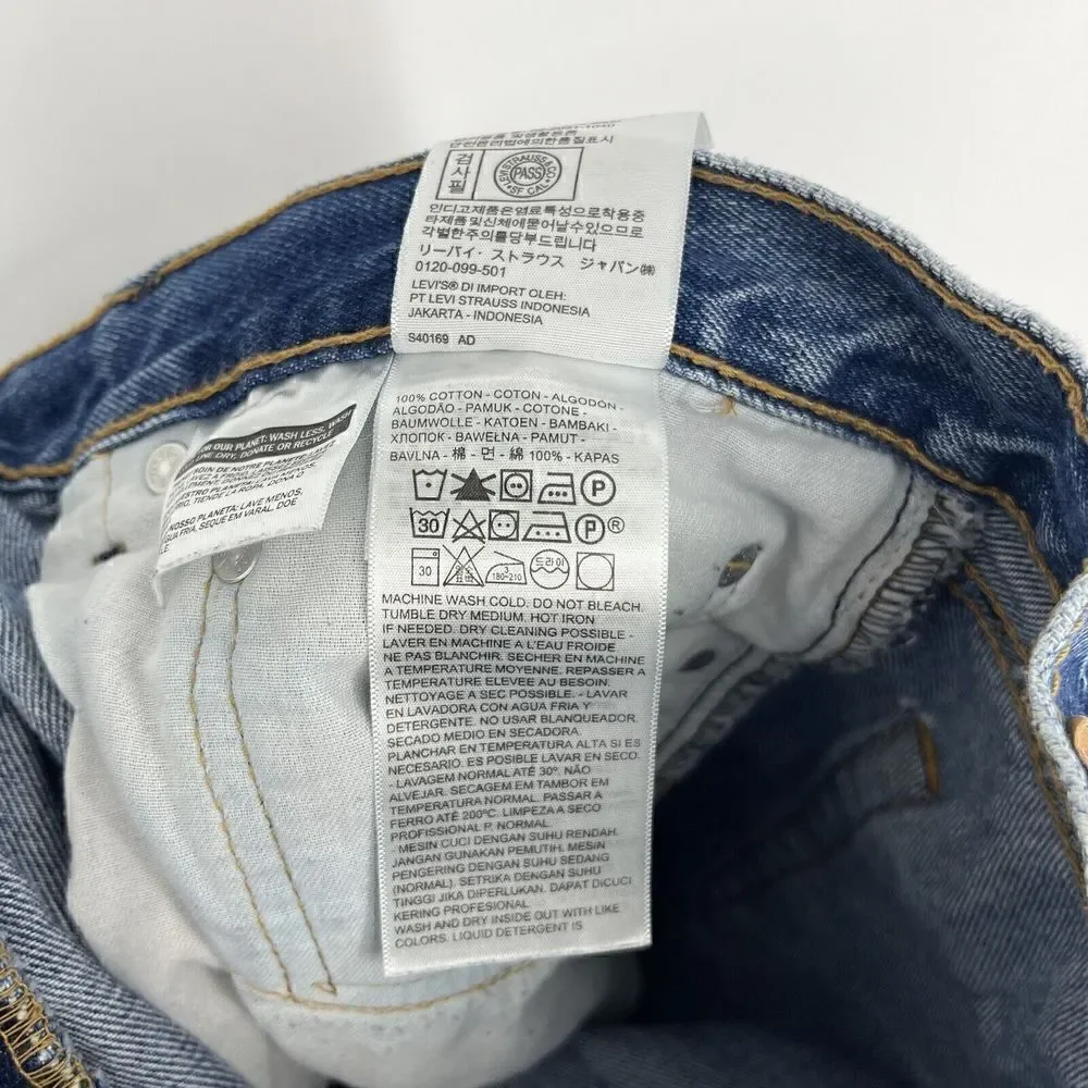 Levis 505 Jeans 36x32 Mens Faded Blue Distressed Denim Straight Leg Cotton